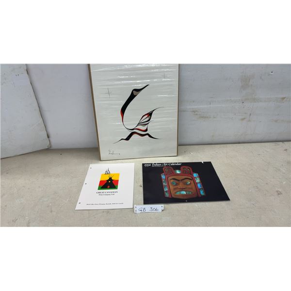 Gelineau Fischer 1989 Print, 18 x 15", 1991 Indian Art Calendar, and Great Canadian Print Co.