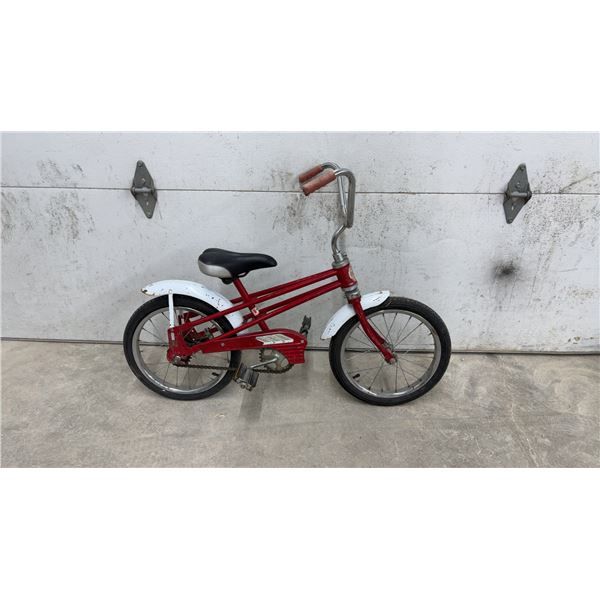 Vintage Schwinn Sting-Ray Children's Bicycle with Red Frame and White Fenders
