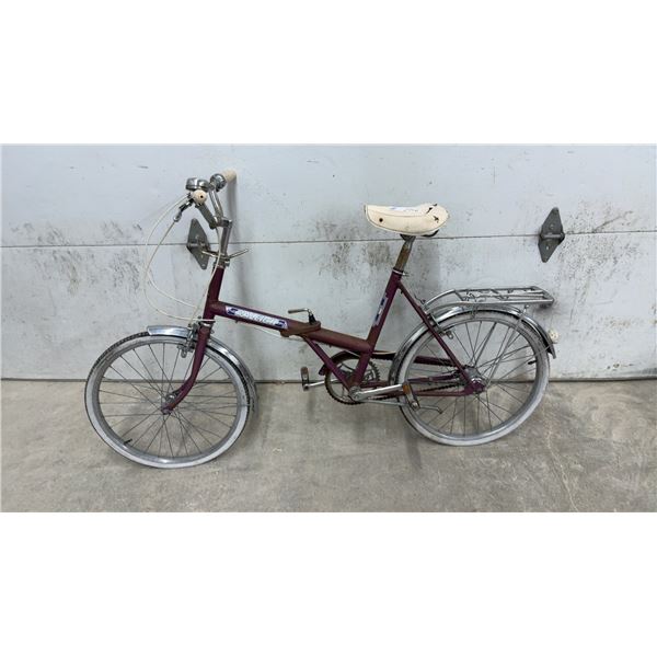 Raleigh Twenty Folding Bicycle, Purple Frame with Chrome Fenders and Rear Rack
