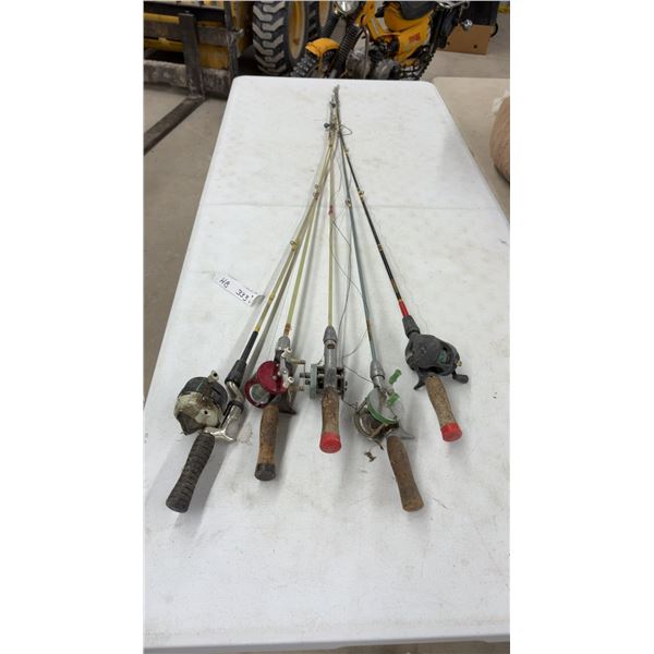 Five Fishing Rods and Reels Including Zebco 404 Spincast and Pro-Am Baitcasting