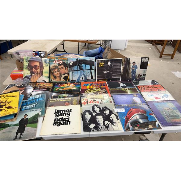 Collection of Vintage Vinyl LP Records Including Billy Joel, Elton John, Rolling Stones, Grease