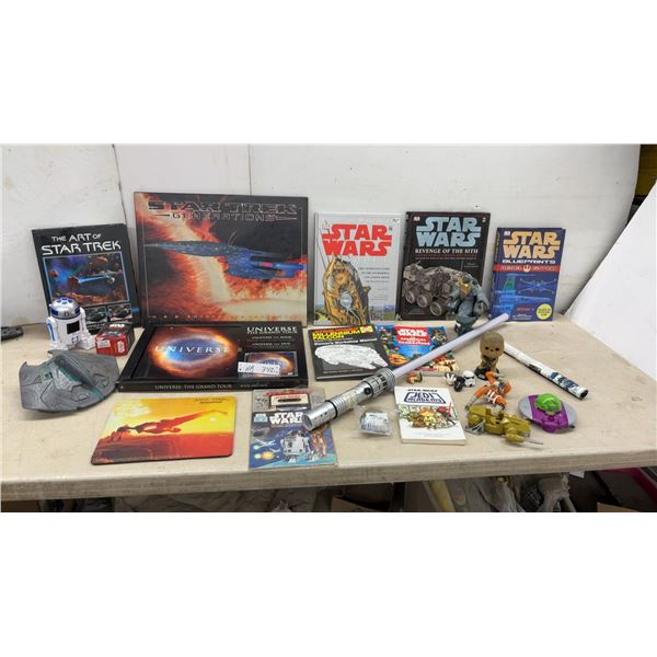 Star Wars, Star Trek Books, Hardboard Picture 16 x 20" Collectibles, Lightsaber, R2-D2 Figure