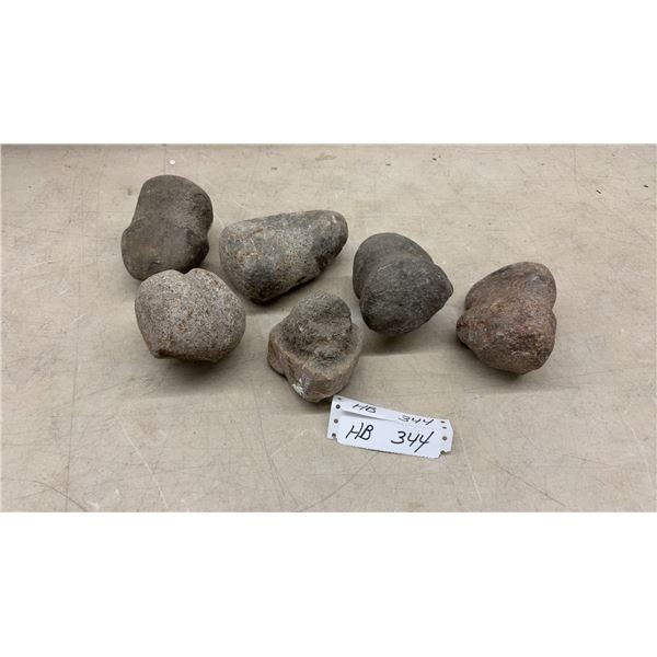 Six Grooved Stone Hammer Heads, Approximately 4" to 5" Each