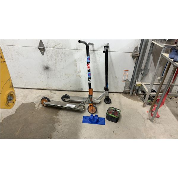 2 Freestyle Scooters with Aluminum Decks, Scooter Stand, Extra Wheels