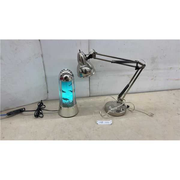 Chrome Adjustable Articulating Architect Desk Lamp and Dolphin Motion Aquarium Lamp