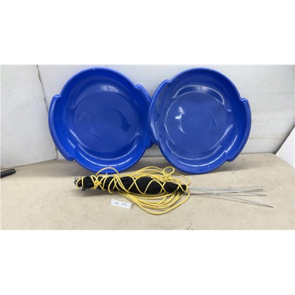 2 Plastic Snow Saucer Sleds & Badminton Net?