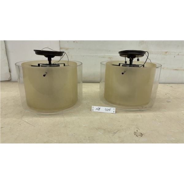Pair of Cylindrical Flush-Mount Ceiling Light Fixtures with Double-Layered Glass Shades, Approx 12