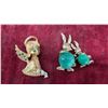 Image 5 : Vintage Gold-Tone Rabbit Brooches with Green Cabochons, Costume Rings, Sterling Brooch and More
