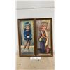 Image 1 : 2 Vintage Framed Picture of a Skater and Harelquin Girl by Eden 7.25 x 16.25