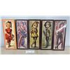 Image 1 : 5 Vintage Pictures Wall Plaques by Mail, Bloomer Girl, Harlequin with Parrot. 4 Are Still Sealed