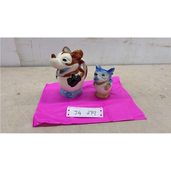Two Original Mickey Mouse Figural Pitcher Creamers, Made in Japan, 1930s-1940s