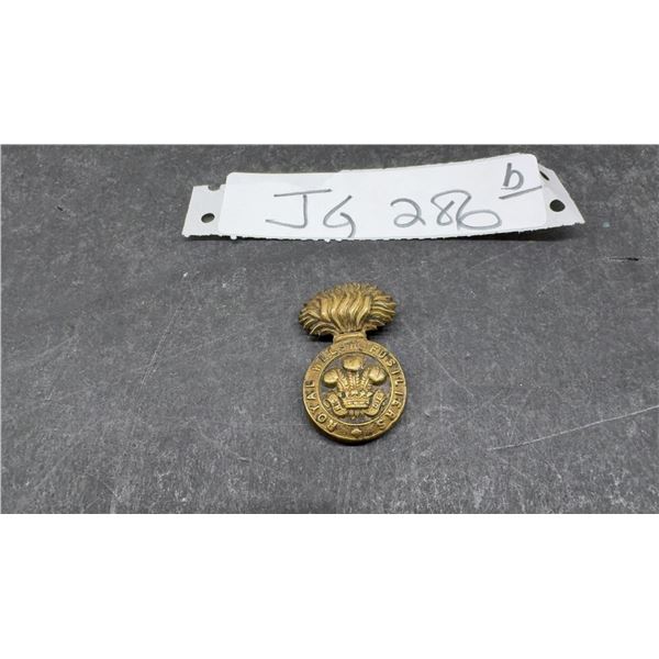 Royal Welsh Fusiliers Brass Cap Badge with Prince of Wales Feathers and Grenade
