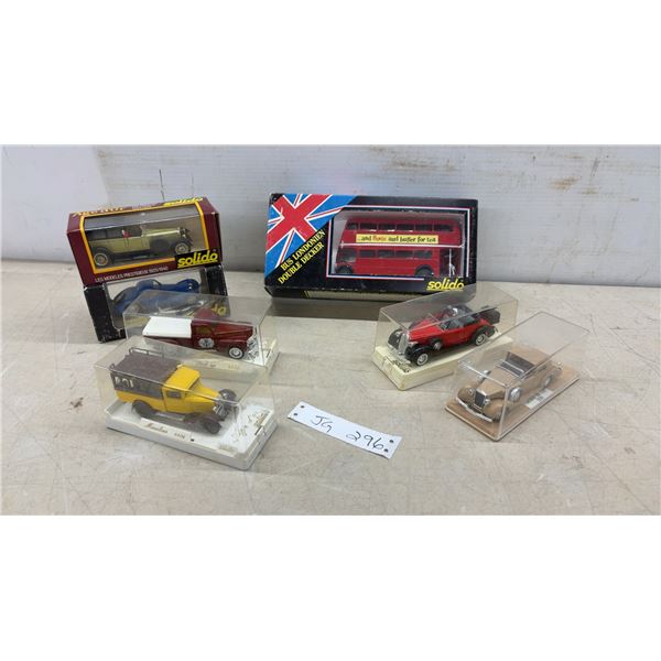 Seven Solido Diecast Vehicles Including Delage D8 120 and London Double Decker Bus