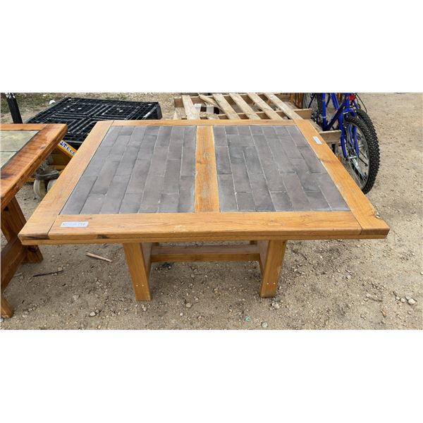 Rustic Oak and Slate Tile Patio Table 50 x 40 x 30