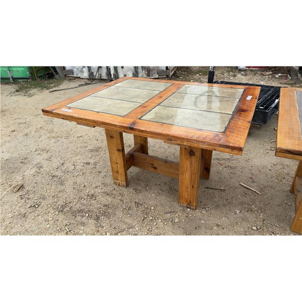 Rustic Pine Tile-Top Dining Table with Trestle Base 50 x 40 x 30