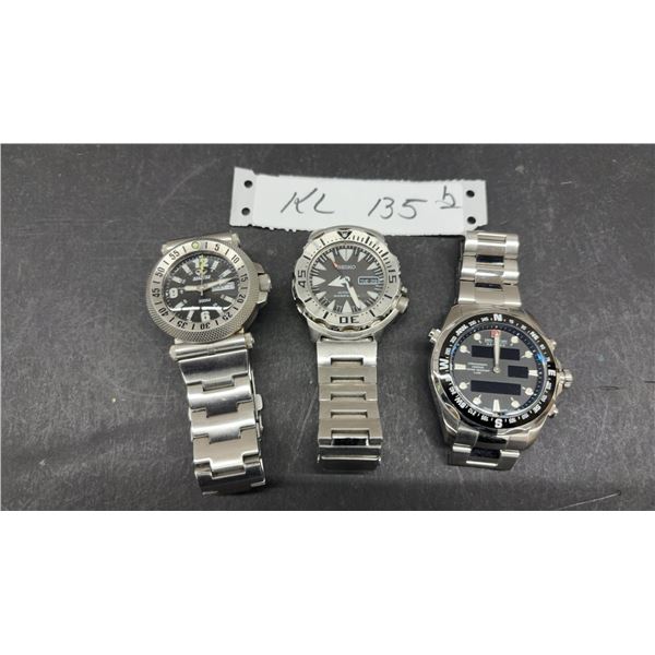 Reactor, Seiko Black Monster, and Victorinox Swiss Army Chrono Classic XLS MT Wristwatches