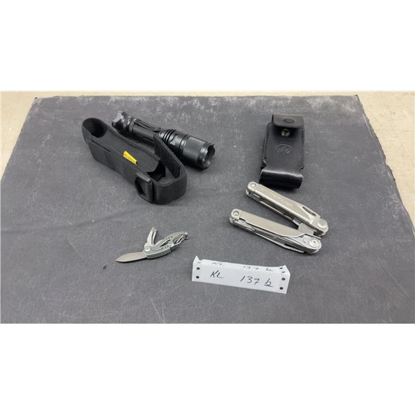 Leatherman Surge Multi-Tool, Skeletool, and Warrior Recon MD02T1 Flashlight with Sheaths