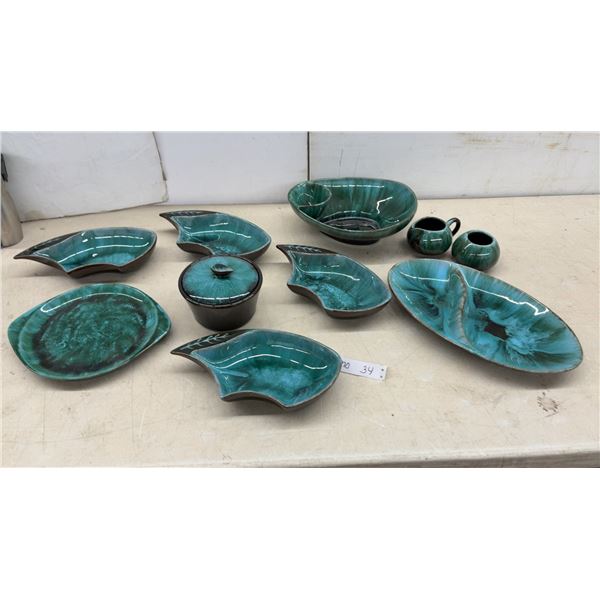 Blue Mountain Pottery -  Green Drip Glaze Serving Dishes, Creamer, Sugar Bowl, and More