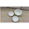 Image 3 : 3 Federal Glass White Milk Glass Mixing Bowls, 4 Iridescent Mugs, Cup with Saucer