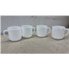 Image 5 : 3 Federal Glass White Milk Glass Mixing Bowls, 4 Iridescent Mugs, Cup with Saucer