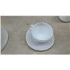 Image 8 : 3 Federal Glass White Milk Glass Mixing Bowls, 4 Iridescent Mugs, Cup with Saucer