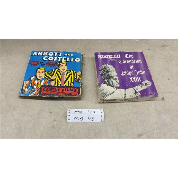 Castle Films 16mm Film Reels, Abbott and Costello Fun on the Run and Coronation of Pope John XXIII