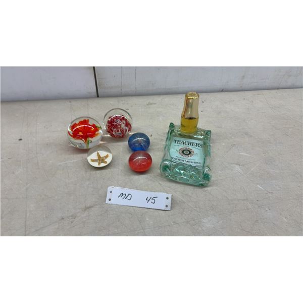 Teacher's Highland Cream Scotch Whisky Bottle Ashtray, Glass Paperweights, and More