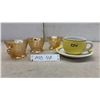Image 1 : CN Railway Teacup and Saucer by Grindley Hotelware and 3 Amber Depression Glass Cups