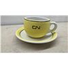 Image 2 : CN Railway Teacup and Saucer by Grindley Hotelware and 3 Amber Depression Glass Cups