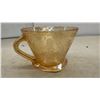 Image 7 : CN Railway Teacup and Saucer by Grindley Hotelware and 3 Amber Depression Glass Cups