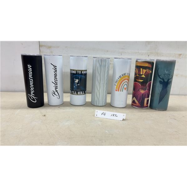Set of Seven Assorted Printed Insulated Skinny Tumblers with Lids