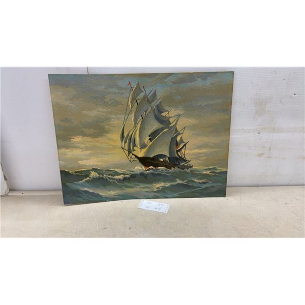 Mid-Century Craft Tint "Three-Masted Tall Clipper Ship" Paint-By-Numbers Painting, 18 x 24"