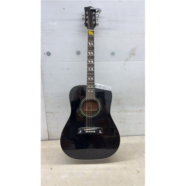 Black Acoustic Dreadnought Guitar with Dove Wing Bridge Inlays and Block Fret Markers