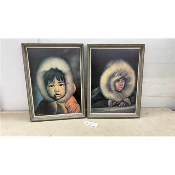 Pair of Francisco Miguel Eskimo Children Framed Art Prints, 22 x 16"