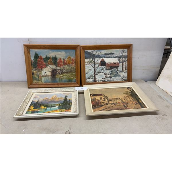 Four Framed Landscape Paintings Including E. Mitchell Watermill and Covered Bridge Scenes, Largest