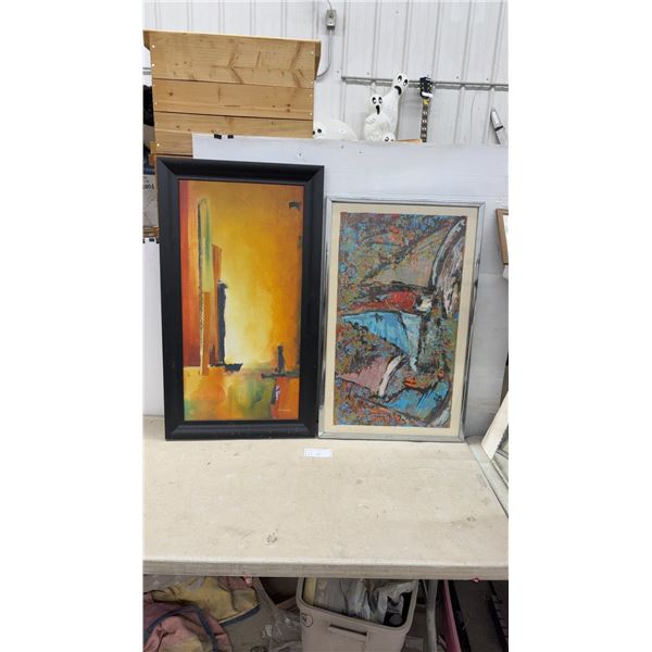 Two Framed Abstract Paintings Including Nu-Leger Signed Work, Largest 41 x 23"