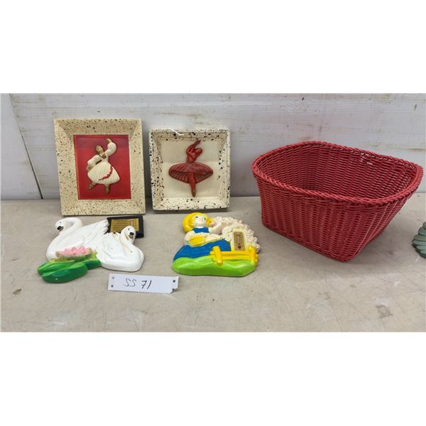 Vintage FavorWare Framed Ballerina Wall Plaques, Swan Plaque, Basket, and More