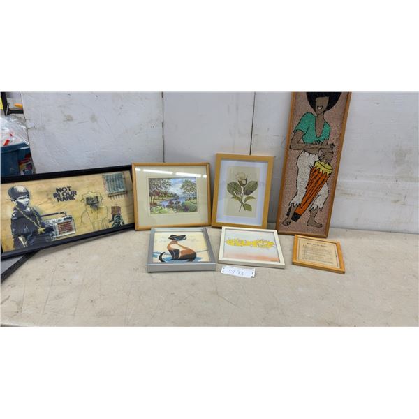 Vintage Framed Gravel Art of Woman Playing Conga Drum, 1960s-1970s, and More, Largest 10 x 21". Cat