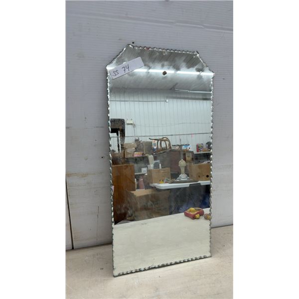 Vintage Pie Crust Edge Frameless Wall Mirror with Scalloped Border, 24 x 12"