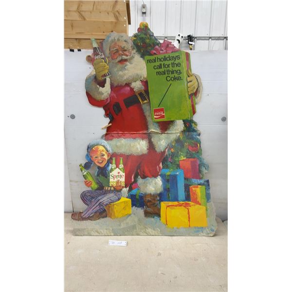Vintage Coca-Cola and Sprite Holiday Santa Claus Cardboard Cutout Store Display, 1960s-70s