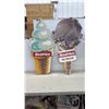 Image 1 : Two Beatrice Ice Cream Painted Advertising Signs, Soft-Serve and Chocolate Scoop Cone Designs, 47"