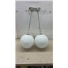 Image 2 : Pair of Chrome and White Opal Glass Globe Pendant Lights, Crack on 1 Globe