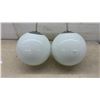 Image 3 : Pair of Chrome and White Opal Glass Globe Pendant Lights, Crack on 1 Globe