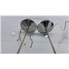 Image 4 : Pair of Chrome and White Opal Glass Globe Pendant Lights, Crack on 1 Globe