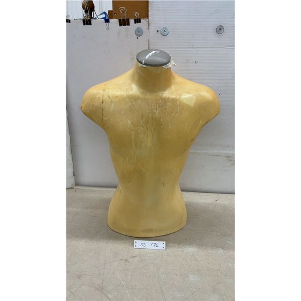 Male Mannequin Torso Form, Headless and Armless, Yellow Plastic, 25" High
