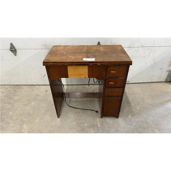 Singer Model 201-3 Electric Sewing Machine in Wooden Drop-Leaf Cabinet