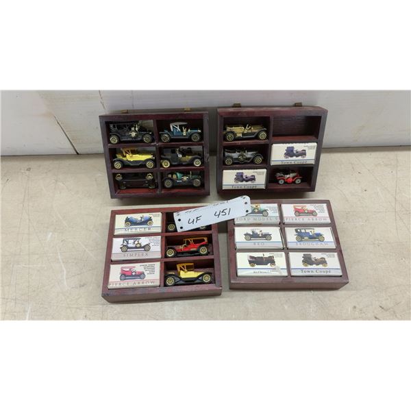 Miniature Die-Cast Vintage Automobile Collection with Wooden Display Cases and More