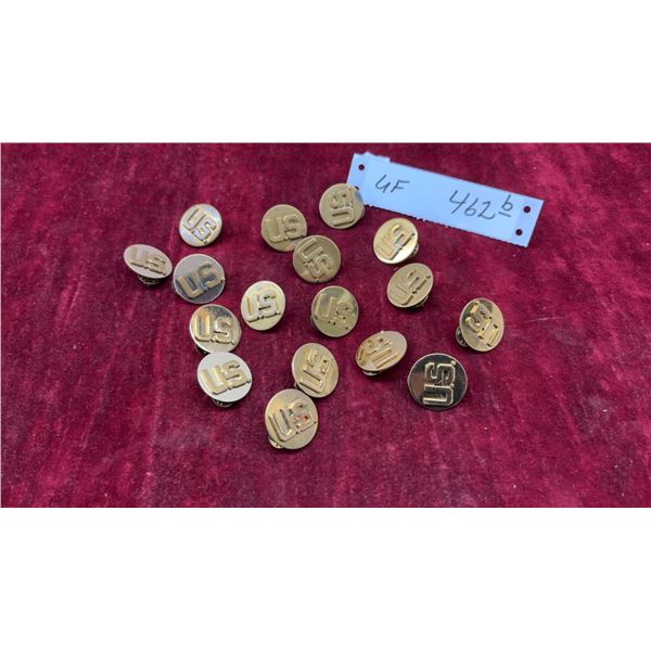 Lot of 17 U.S. Military Uniform Collar Insignia Pins, Gold-Toned Metal with Clutch Backs