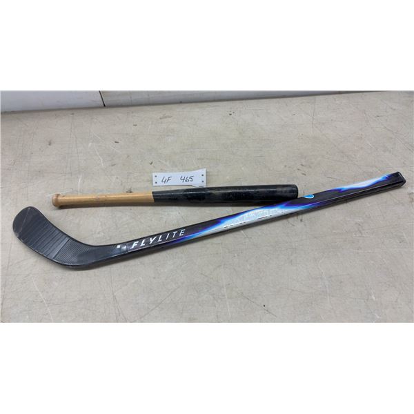 Mini Goldeyes Baseball Bat and Bauer Vapor FlyLite Hockey Stick