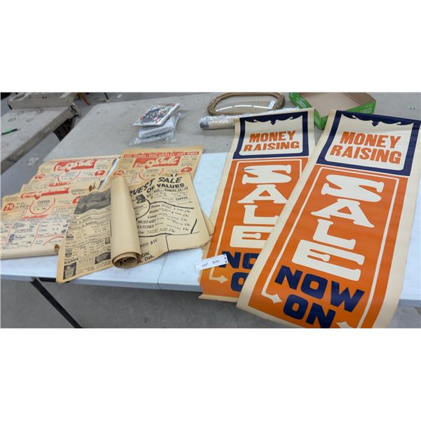 Vintage Retail Sale Posters and Grocery Store Newspaper Advertisements
